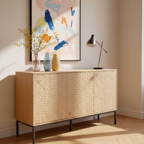 Credenza Moderna Rettangolare 3 Ante L147 Cm Legno Chiaro - Oviala Ketry-image