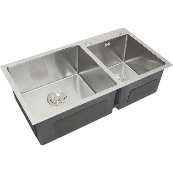 Lavello In Acciaio Inox Lavello Doppio Lavello Da Incasso Due Lavelli 82 Cm-image