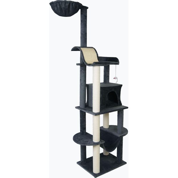 Tiragraffi Beige, Grigio - Mona - Con Cuccia, Grotta, Amaca, Tiragraffi, Topolino Giocattolo, Colore: Grigio-image