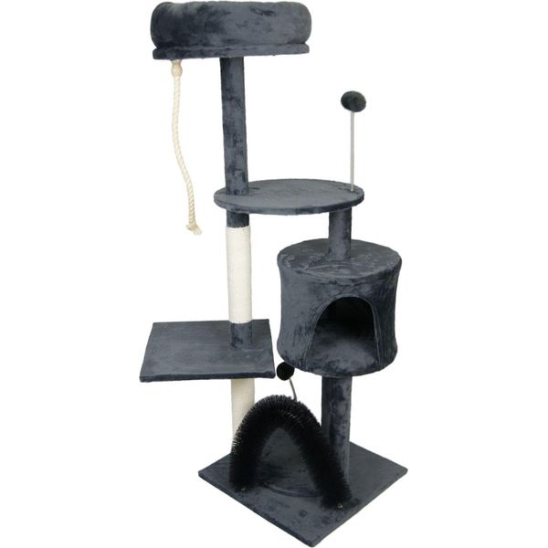Tiragraffi Tanja Piccolo E Leggero, Beige O Grigio, Con Cuccia, Piume Giocattolo, Cuccia, Spazzola Per La Toelettatura, Colore: Grigio-image