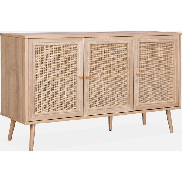 Credenza 3 Ante In Cannage, 120 Cm, Marrone Naturale-image