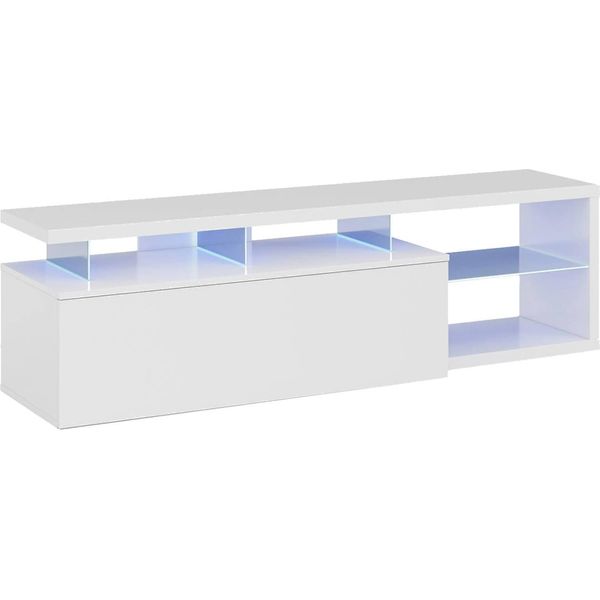 Dmora Mobile Porta Tv Amiuty 41X150X50H Cm Bianco Lucido, 5 Vani Un'anta-image