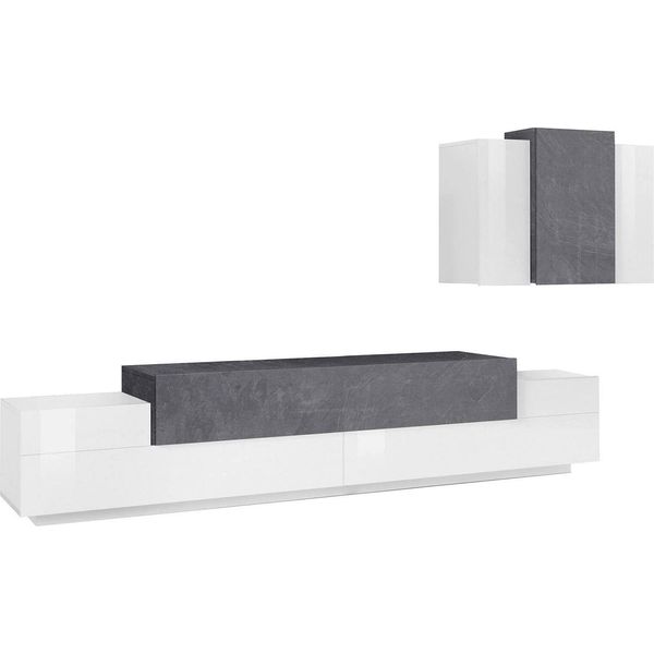 Dmora Parete Attrezzata Alaskino 45X240X180H Cm Bianco Lucido, Modulabile 10 Vani Italy-image