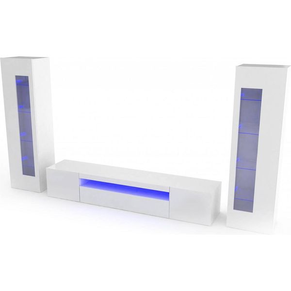 Dmora Parete Attrezzata Aslhey 40X290X162H Cm Bianco Lucido, Modulabile 5 Ante Italy-image