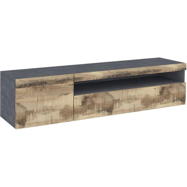 Dmora Mobile Porta Tv Aquilo 40X150X37H Cm Grigio Acero, Apertura Battente E A Ribalta 3 Vani Italy-image
