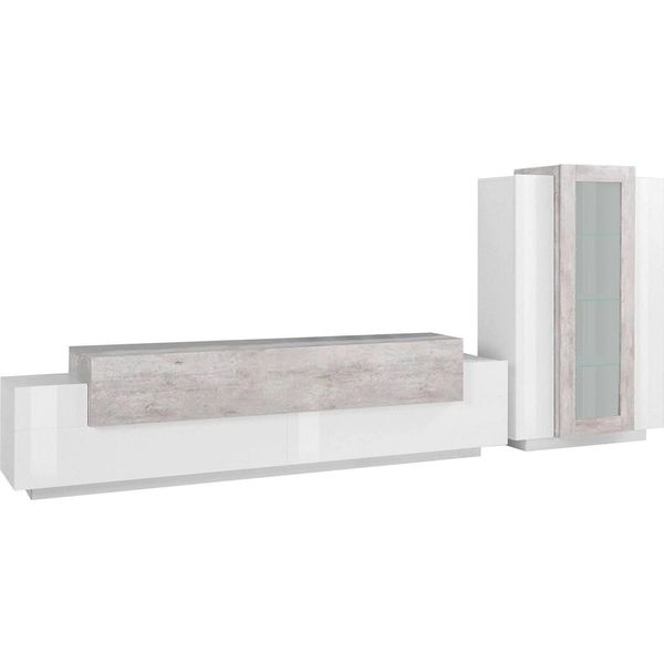 Dmora Parete Attrezzata Anisia 45X280X121H Cm Bianco Lucido, Modulabile 6 Ante Italy-image