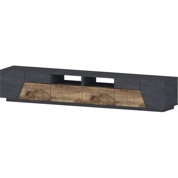 Dmora Mobile Porta Tv Asdrubale 43X260X46H Cm Grigio Acero, Apertura Push Pull 4 Vani Italy-image