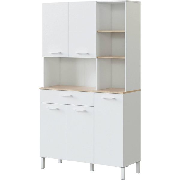 Dmora Armadio Multiuso Grande Abbaio 40X186H Cm Bianco, 5 Ante Un Cassetto-image