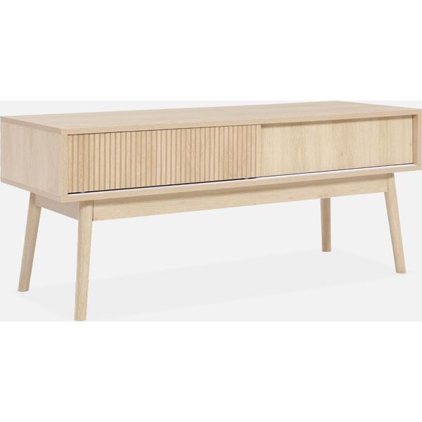 Mobile Tv Scandinavo A 2 Ante Effetto Legno, 115Cm, Marrone Naturale-image