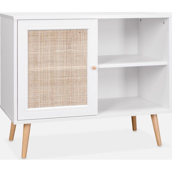 Credenza In Cannage, 1 Anta, 80Cm, Bianco Sporco-image