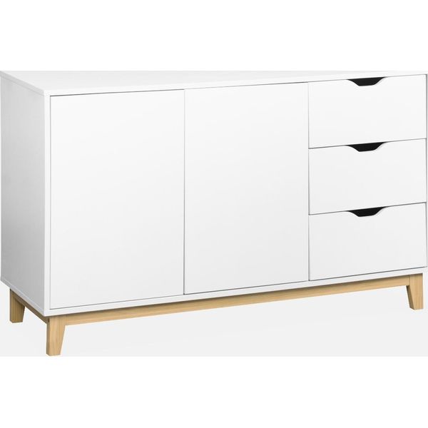 Credenza Effetto Legno Con Gambe In Legno 2 Ante, 120Cm, Bianco-image