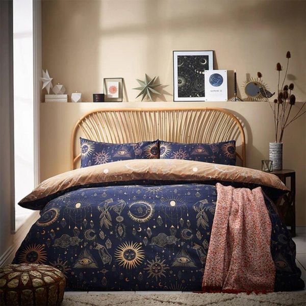 Furn - Constellation - Set Di Biancheria Da Letto RV2753 (Letto Singolo) (Blu Marino/Oro)-image