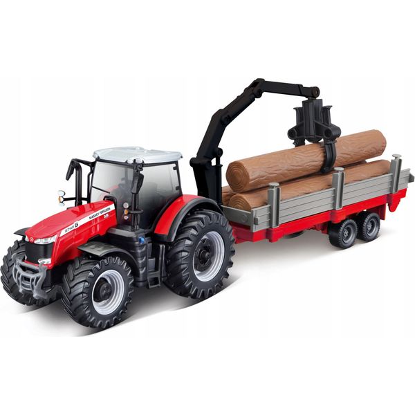 Bburago 1:50 Trattore Agricolo Massey Fergusson 8740S Trattore Con Rimorchio Di Tronchi-image