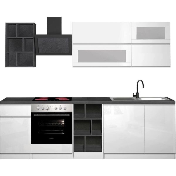 Dmora Cucina Completa Fonti Bianco Lucido, Modulabile Un Cassetto Italy-image