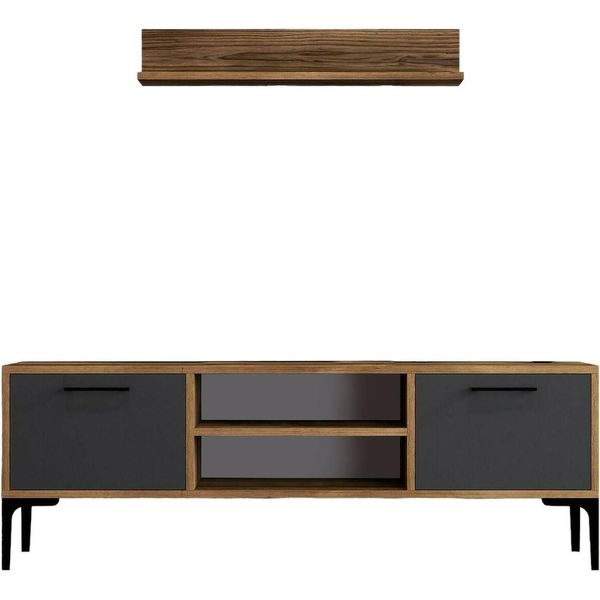 Dmora Mobile Porta Tv Sri 30X140X48H Cm Marrone Noce, Modulabile Apertura A Ribalta-image