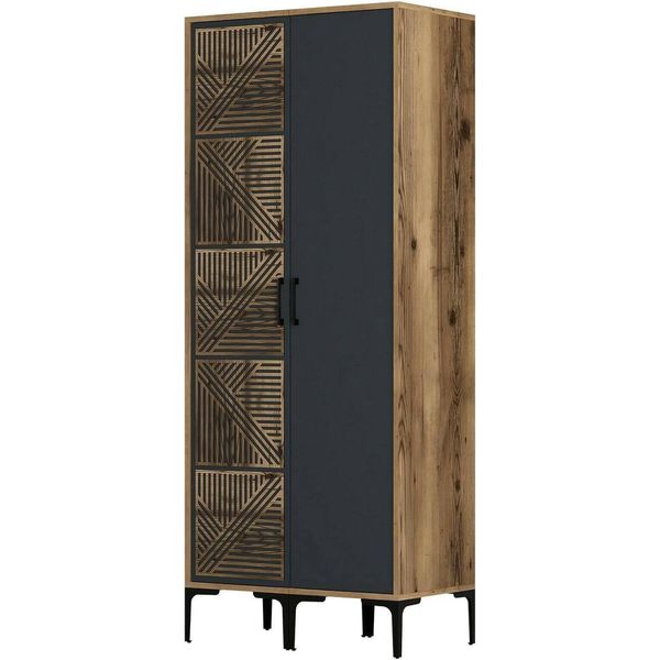 Dmora Guardaroba 2 Ante Weng 47.5X201.4H Cm Nero Antracite, Appendiabiti 2 Ante-image