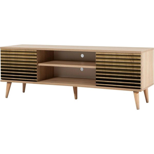 Dmora Mobile Porta Tv Enrica 40X140X50H Cm Marrone Quercia, 4 Vani 2 Ante-image