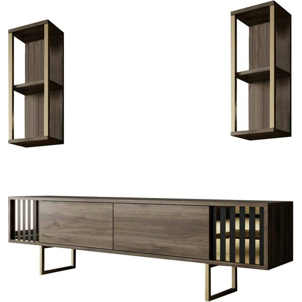 Dmora Mobile Porta Tv Artinay 30X180X48H Cm Marrone Noce, Modulabile Apertura A Ribalta-image