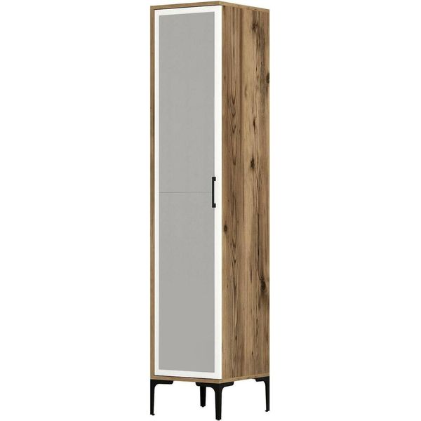 Dmora Armadio Multiuso 1 Anta Asfodelo 48X201H Cm Bianco, Appendiabiti Un'anta-image