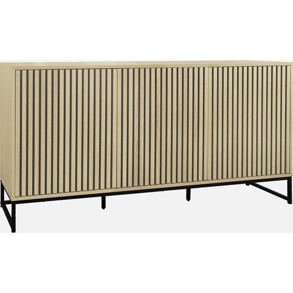 Credenza Contemporanea Scanalata Effetto Legno A 3 Ante, 160Cm, Marrone Naturale-image