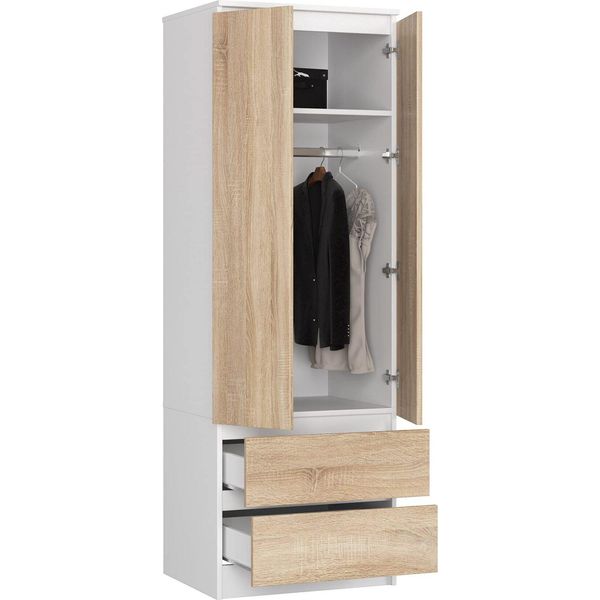 Bdw, Armadio 2 Ante 2 Cassetti, 180X60X51 Cm, Bianco / Rovere Sonoma-image