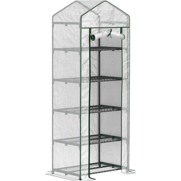 Serra Outsunny Con Porta A Rullo, Ripiani, Serra In Pellicola D'acciaio Resistente All'inverno, Serra Per Balcone, Giardino, Casa Per Pomodori 69 X 49 X 193 Cm, Serra Per Pomodori, Ortaggi, Fiori, Bianco-image