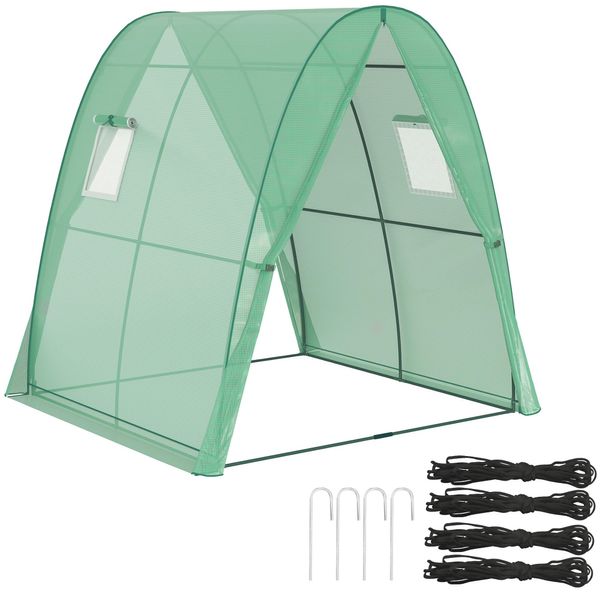 Serra Outsunny Con Porta Avvolgibile, 2 Finestre, Serra In Pellicola D'acciaio Resistente All'inverno, Serra Per Balcone, Giardino, Casa Per Pomodori 180 X 180 X 200 Cm-image