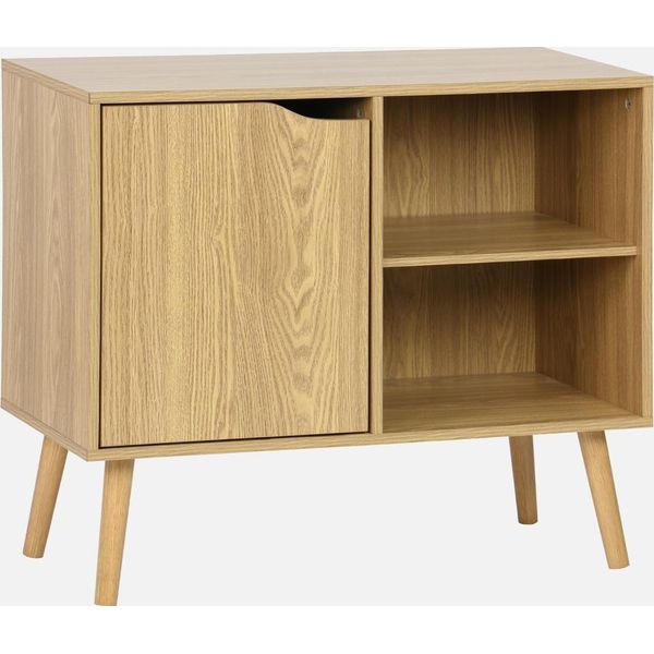 Credenza Effetto Noce 1 Anta, 2 Ripiani, 80Cm, Effetto Frassino-image