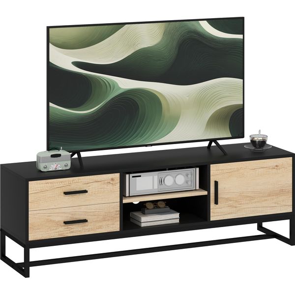 Homcom Mobile Tv Lavagna Tv Con Scomparto, Cassetti, 2 Vani A Giorno Lunghezza 140 Cm Lavagna Tv Con Gestione Dei Cavi Per Televisori Fino A 60 Pollici-image