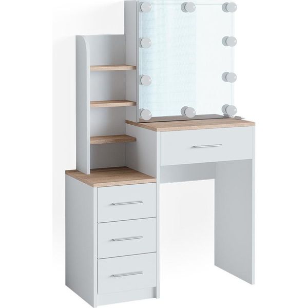 Vicco Tavolo Da Toeletta Conrada, 80 Cm Con Illuminazione A Led, Bianco/Sonoma/Sonoma-image