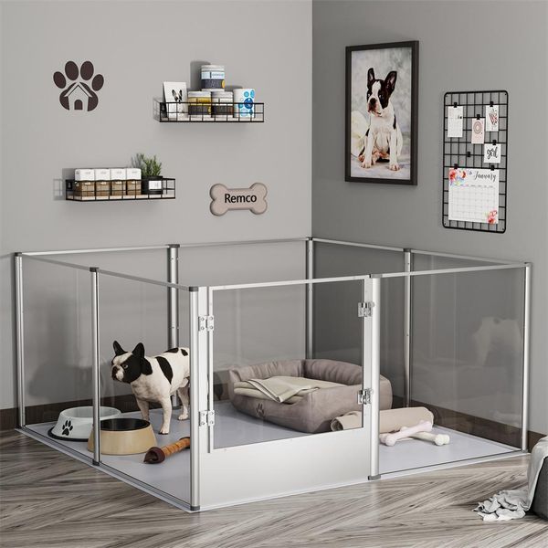 Wisfor Cucciolo Moderno, Recinto Per Cuccioli Fai Da Te 8 Pezzi In Acrilico, Recinto Per Animali Liberi Con Porta, Recinto Per Animali 120 X 120 X 61 Cm-image