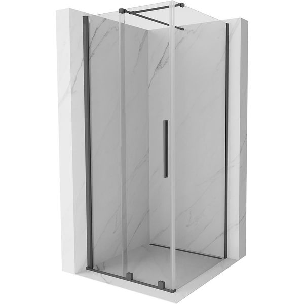 Mexen Velar Cabina Doccia Scorrevole 90 X 90 Cm, Trasparente, Grigio Canna Di Fucile Spazzolato - 871-090-090-01-66-image