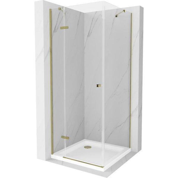 Mexen Roma Cabina Doccia A Battente 80 X 80 Cm, Trasparente, Oro + Piatto Doccia Flat - 854-080-080-50-00-4010-image