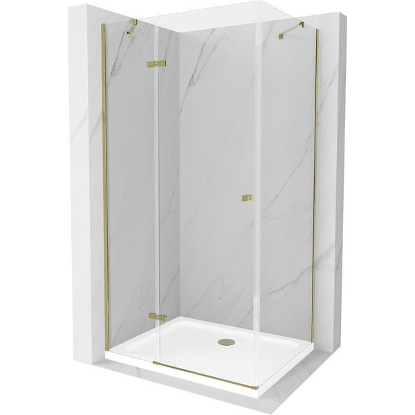 Mexen Roma Cabina Doccia A Battente 90 X 80 Cm, Trasparente, Oro + Piatto Doccia Flat - 854-090-080-50-00-4010-image