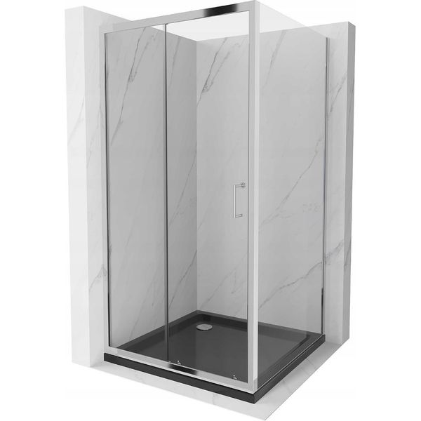 Mexen Apia Cabina Doccia Scorrevole 90 X 90 Cm, Trasparente, Cromato + Piatto Flat, Nero - 840-090-090-01-00-4070-image