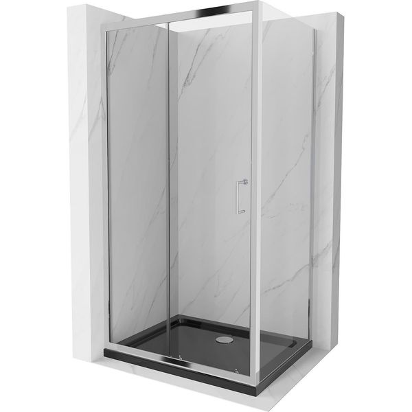 Mexen Apia Cabina Doccia Scorrevole 130 X 80 Cm, Trasparente, Cromata + Piatto Doccia Flat, Nero - 840-130-080-01-00-4070-image
