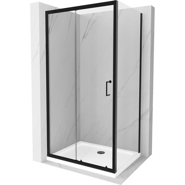 Mexen Apia Cabina Doccia Scorrevole 90 X 100 Cm, Trasparente, Nera + Piatto Flat, Bianco- 840-090-100-70-00-4010B-image