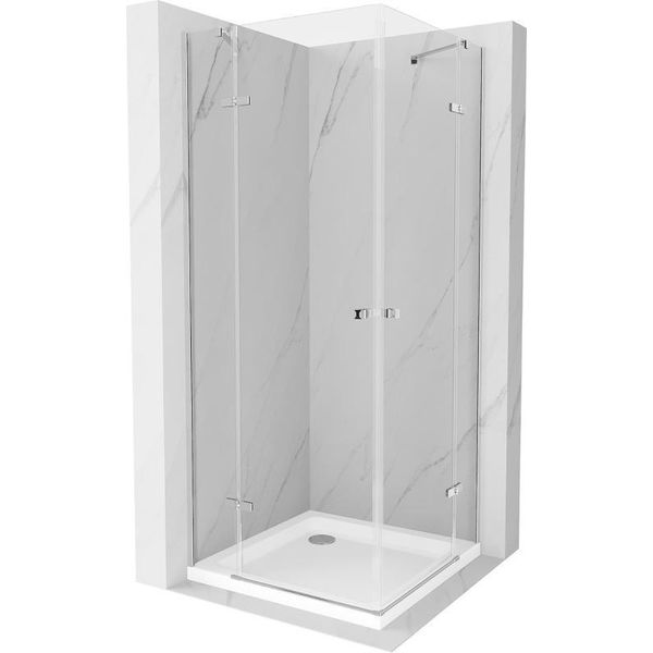 Mexen Roma Duo Cabina Doccia Ad Anta Battente 100 X 100 Cm, Trasparente, Cromo + Piatto Flat - 854-100-100-01-02-4010-image