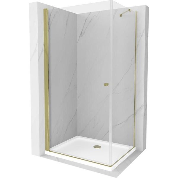 Mexen Pretoria Cabina Doccia Battente 80 X 90 Cm, Trasparente, Oro + Piatto Doccia Flat - 852-080-090-50-00-4010-image