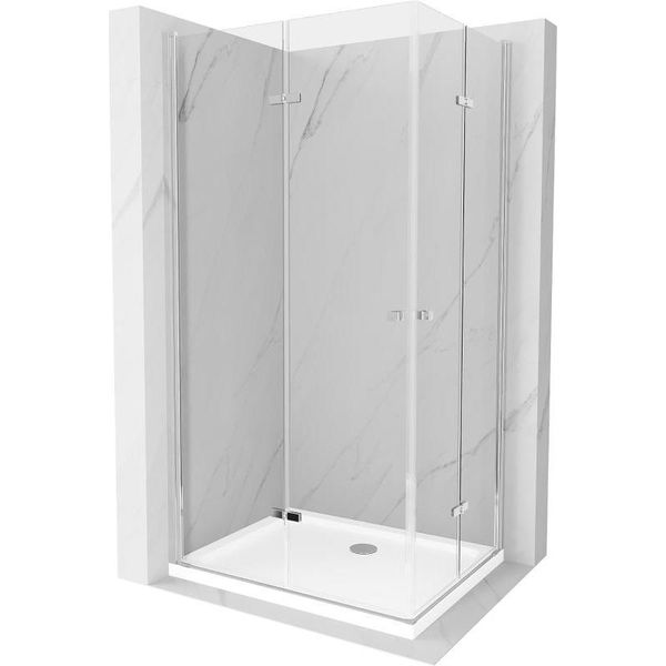 Mexen Lima Duo Cabina Doccia Pieghevole 100 X 90 Cm, Trasparente, Cromo + Piatto Doccia Flat - 856-100-090-01-02-4010-image