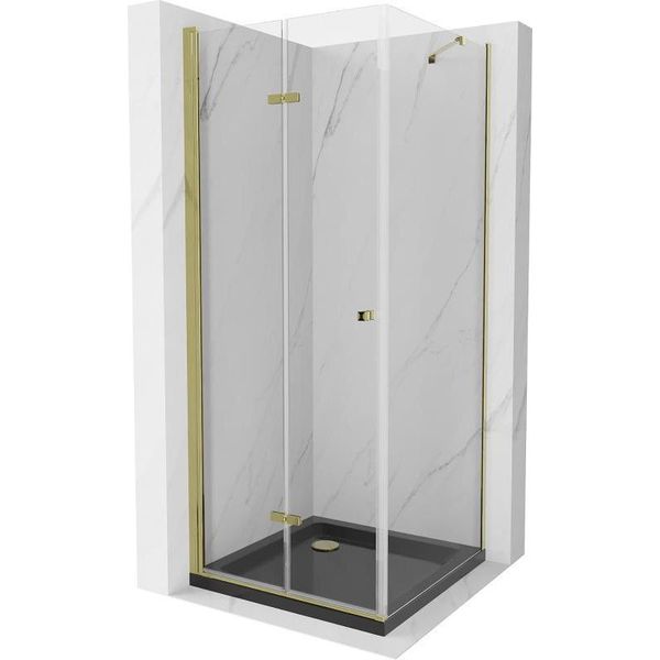 Mexen Lima Cabina Doccia Pieghevole 80 X 80 Cm, Trasparente, Oro + Piatto Flat, Nero - 856-080-080-50-00-4070G-image