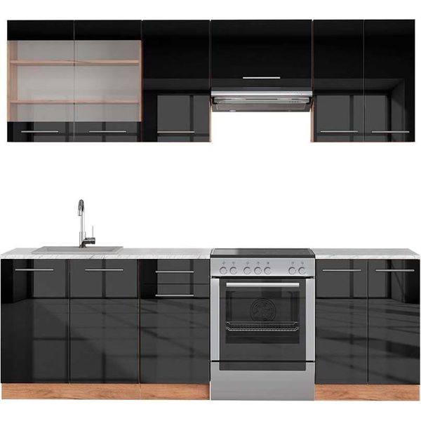 Vicco Cucina Componibile Fame-Line, 240 Cm , Pt Marmo, Antracite Lucido/Oro Power Oak-image