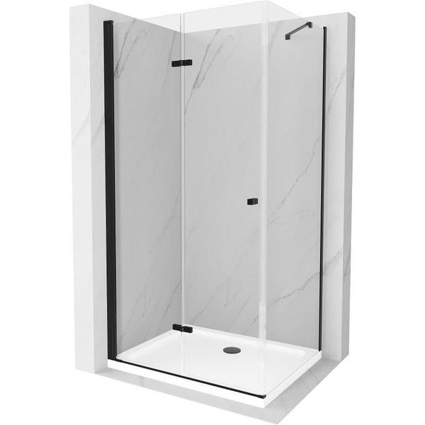 Mexen Lima Cabina Doccia Pieghevole 70 X 80 Cm, Trasparente, Nero + Piatto Doccia Flat, Bianco - 856-070-080-70-00-4010B-image