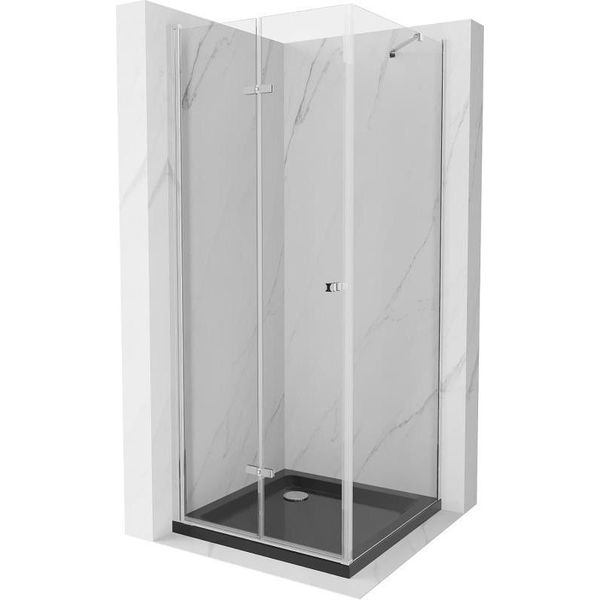 Mexen Lima Cabina Doccia Pieghevole 80 X 80 Cm, Trasparente, Cromo + Piatto Doccia Flat, Nero - 856-080-080-01-00-4070-image
