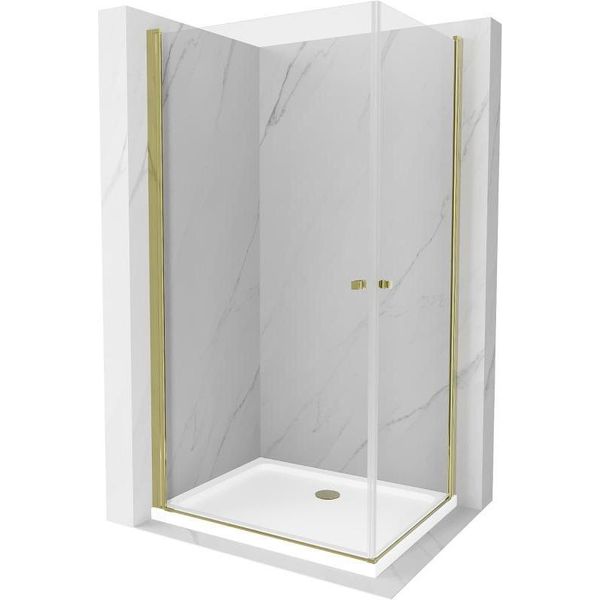 Mexen Pretoria Duo Cabina Doccia Battente 80 X 70 Cm, Trasparente, Oro + Piatto Doccia Flat - 852-080-070-50-02-4010G-image