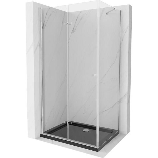 Mexen Lima Cabina Doccia Pieghevole 80 X 120 Cm, Trasparente, Cromo + Piatto Flat, Nero - 856-080-120-01-00-4070-image