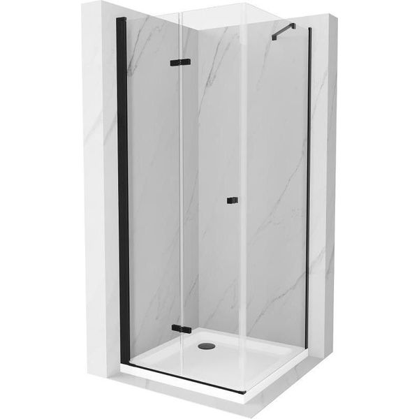 Mexen Lima Cabina Doccia Pieghevole 70 X 70 Cm, Trasparente, Nera + Piatto Doccia Flat, Bianco - 856-070-070-70-00-4010B-image