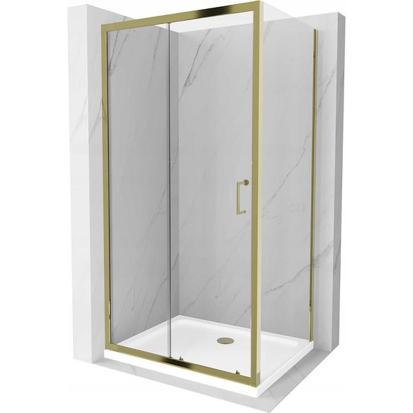 Mexen Apia Cabina Doccia Scorrevole 130 X 90 Cm, Trasparente, Oro + Piatto Doccia Flat, Bianco- 840-130-090-50-00-4010G-image