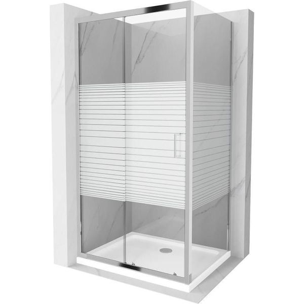 Mexen Apia Cabina Doccia Scorrevole 110 X 90 Cm, Strisce Bianche, Cromo + Piatto Doccia Flat - 840-110-090-01-20-4010-image
