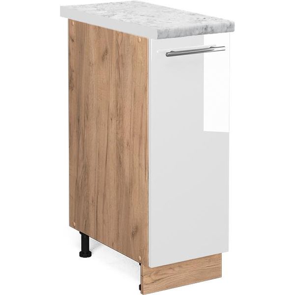 Vicco Armadio Cucina Dispensa Alto Fame-Line, 30 Cm , Pt Marmo, Bianco Lucido/Quercia Dorata-image